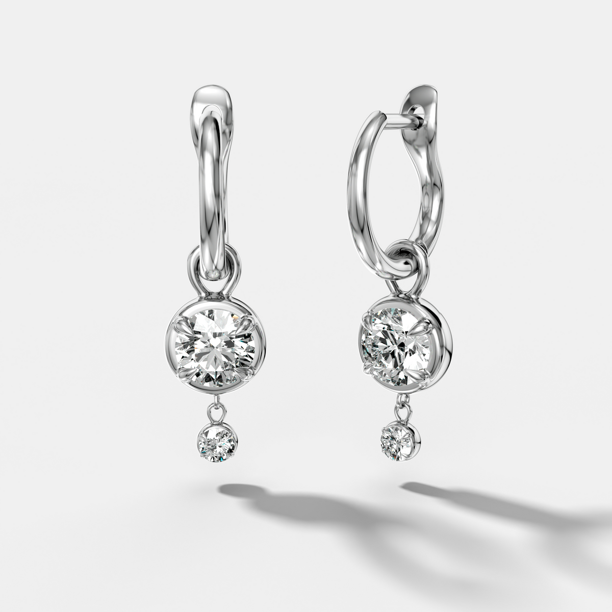 Mini Tiered Bezel Drop Huggies with Round Cut Diamonds