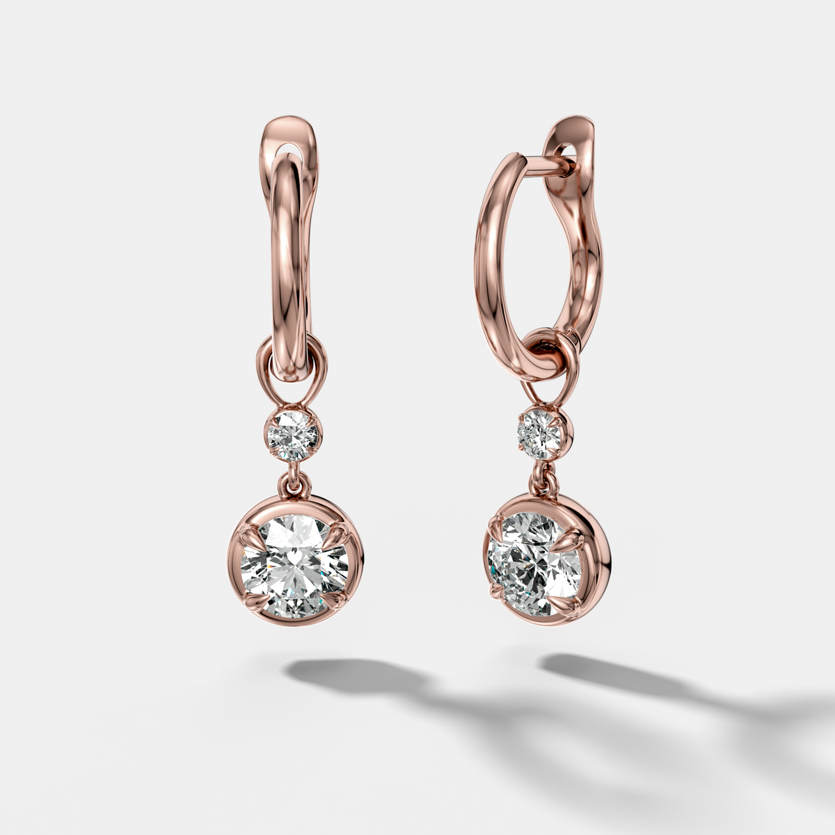 Reversed Mini Tiered Bezel Drop Huggies with Round Cut Diamonds