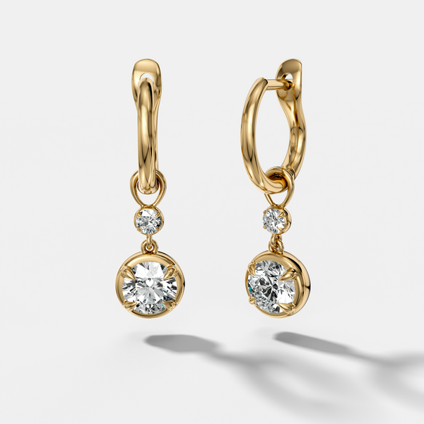 Reversed Mini Tiered Bezel Drop Huggies with Round Cut Diamonds