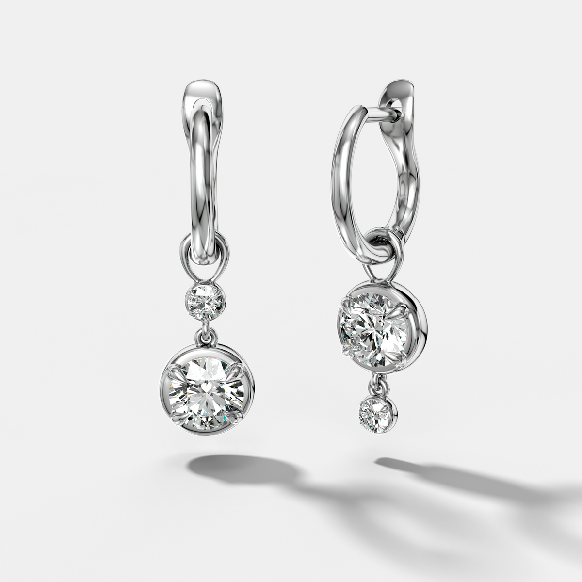 Alternating Mini Tiered Bezel Drop Huggies with Round Cut Diamonds