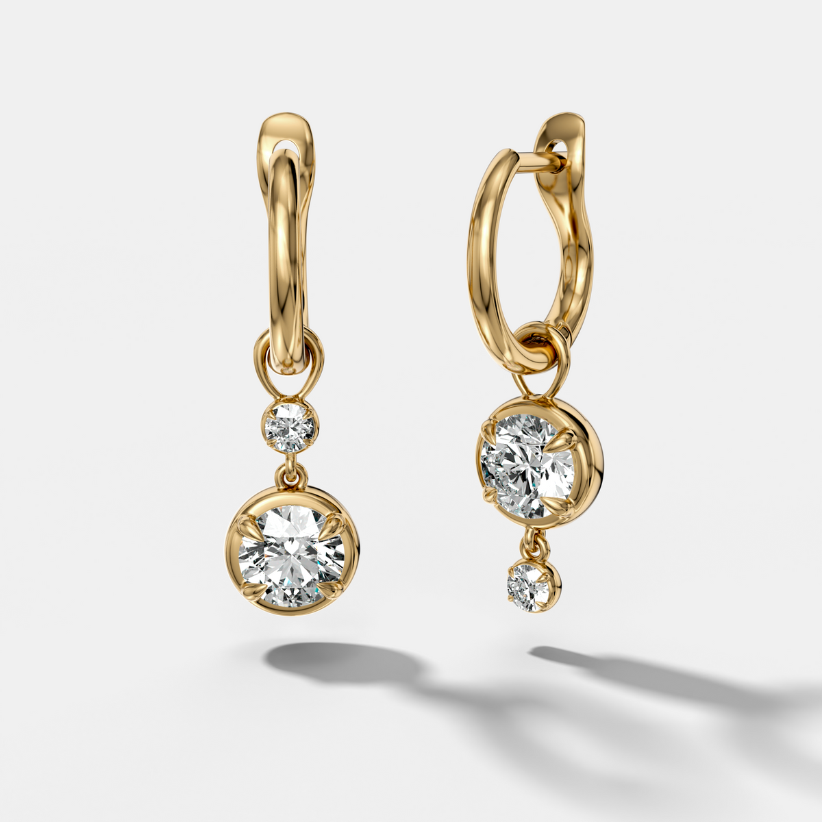 Alternating Mini Tiered Bezel Drop Huggies with Round Cut Diamonds