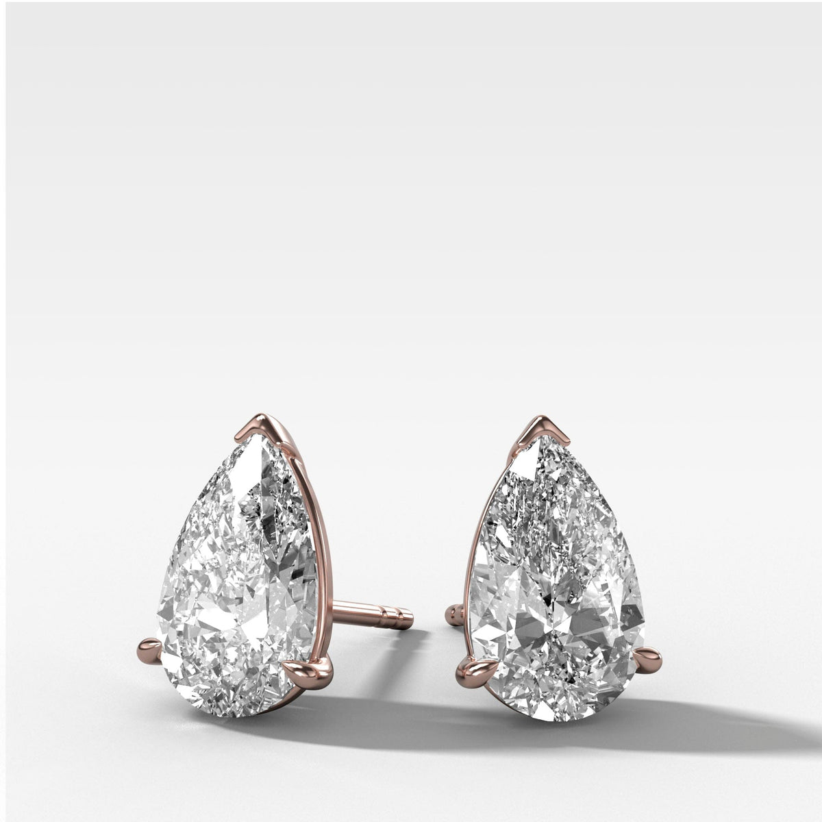 Pear Cut Single Point Prong Studs Earring Good Stone Inc Rose Gold 14k .50ct (1.00 ctw) Lab Grown