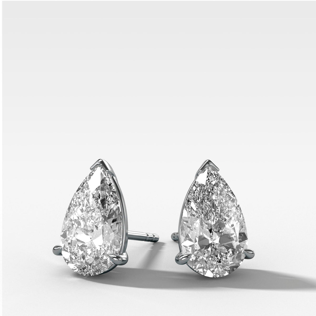 Pear Cut Single Point Prong Studs Earring Good Stone Inc White Gold 14k .50ct (1.00 ctw) Lab Grown