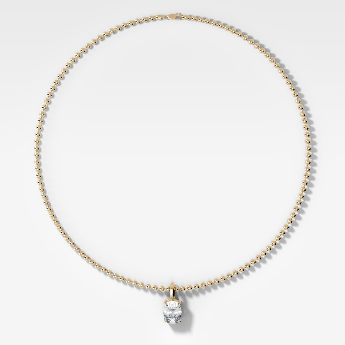 Classic Elongated Cushion Attachable Diamond Pendant With Beaded Chain (3mm)