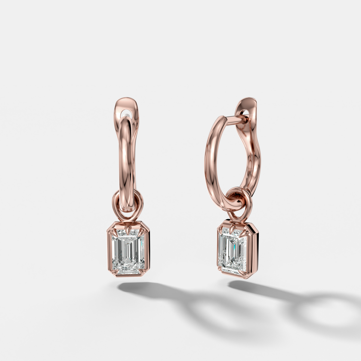 Five Prong Bezel Drop Huggies with Emerald Cut Diamonds