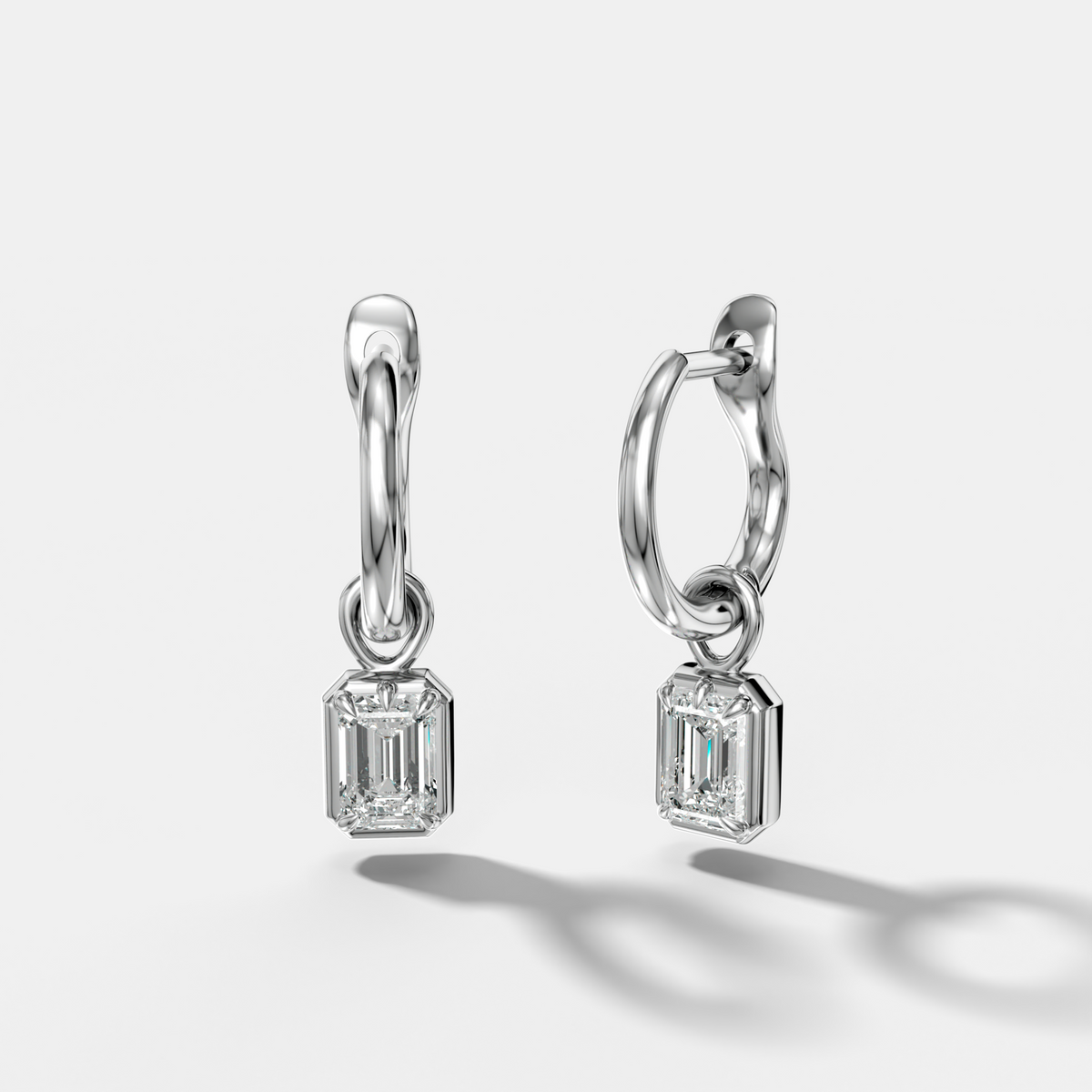 Five Prong Bezel Drop Huggies with Emerald Cut Diamonds