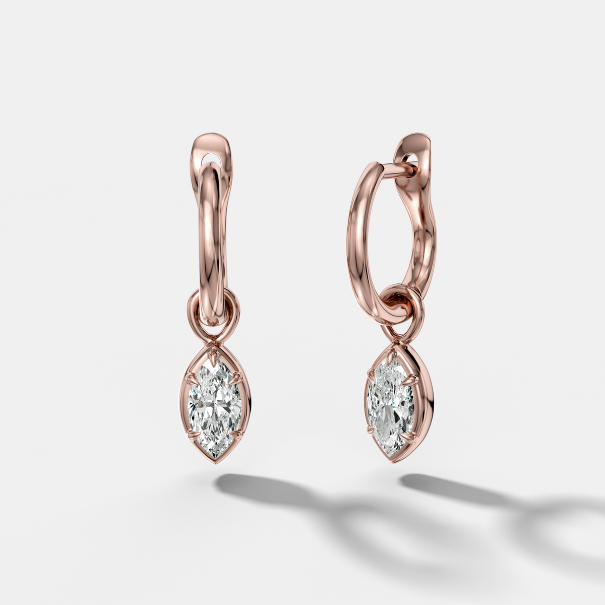 Five Prong Bezel Drop Huggies with Marquise Cut Diamonds