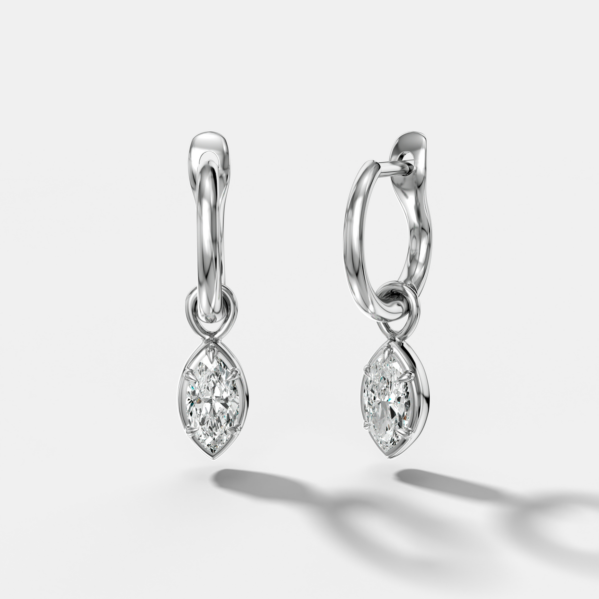 Five Prong Bezel Drop Huggies with Marquise Cut Diamonds