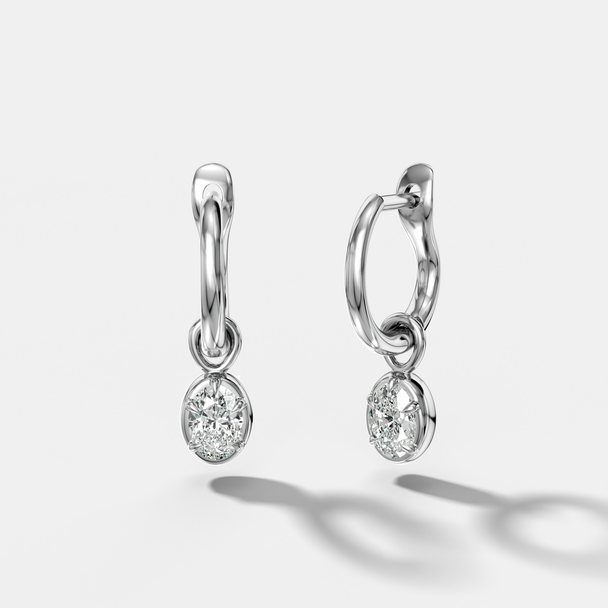 Five Prong Bezel Drop Huggies with Oval Cut Diamonds