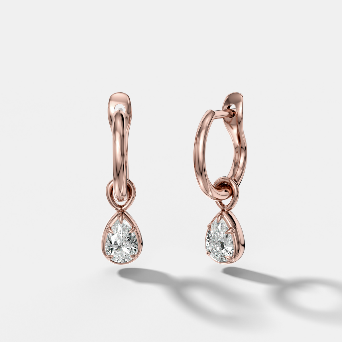 Five Prong Bezel Drop Huggies with Pear Cut Diamonds