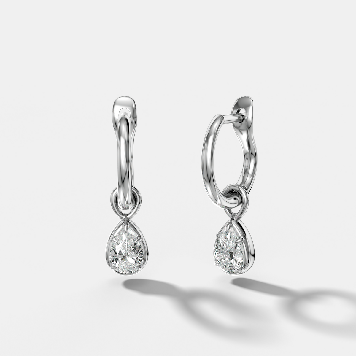 Five Prong Bezel Drop Huggies with Pear Cut Diamonds
