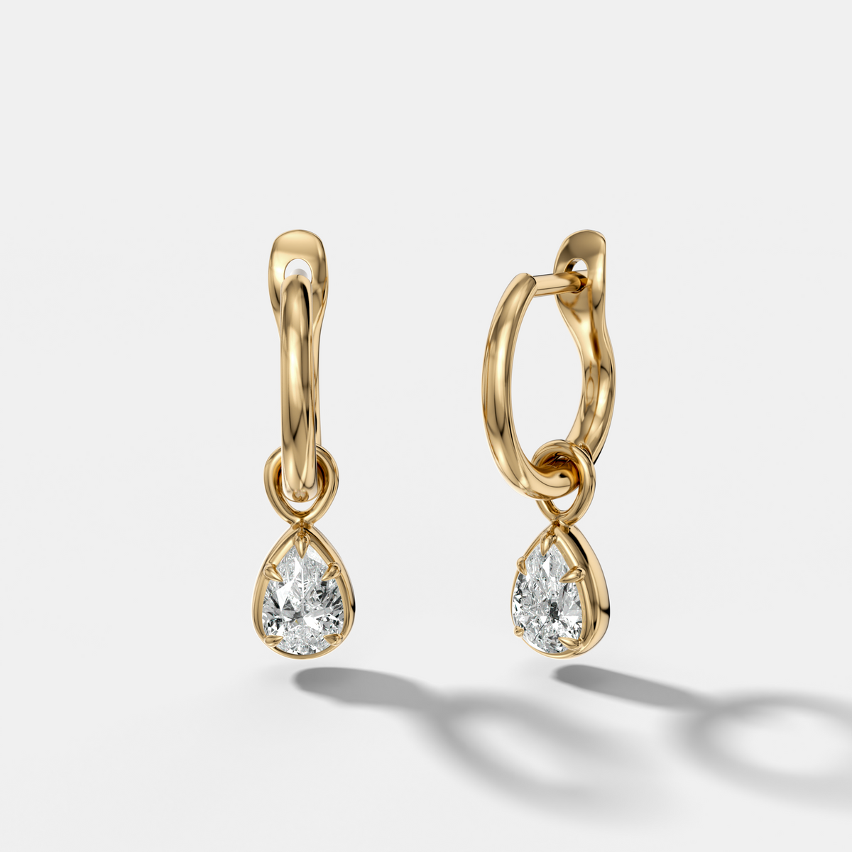 Five Prong Bezel Drop Huggies with Pear Cut Diamonds