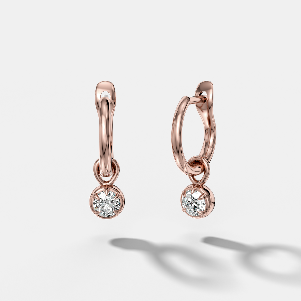 Five Prong Bezel Drop Huggies with Round Cut Diamonds