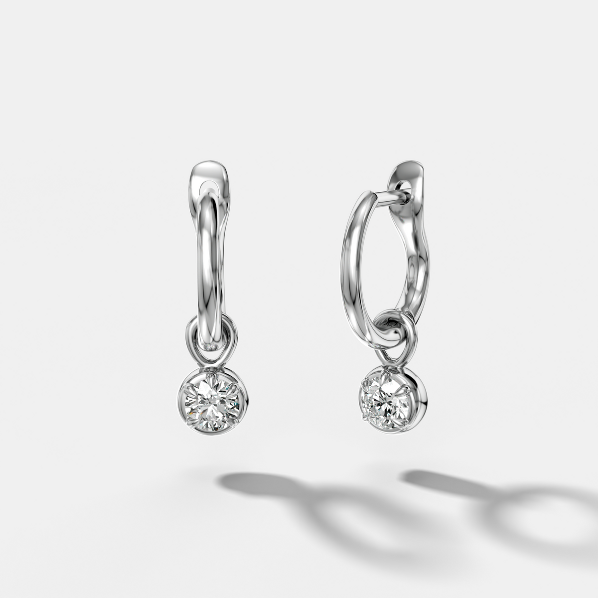 Five Prong Bezel Drop Huggies with Round Cut Diamonds