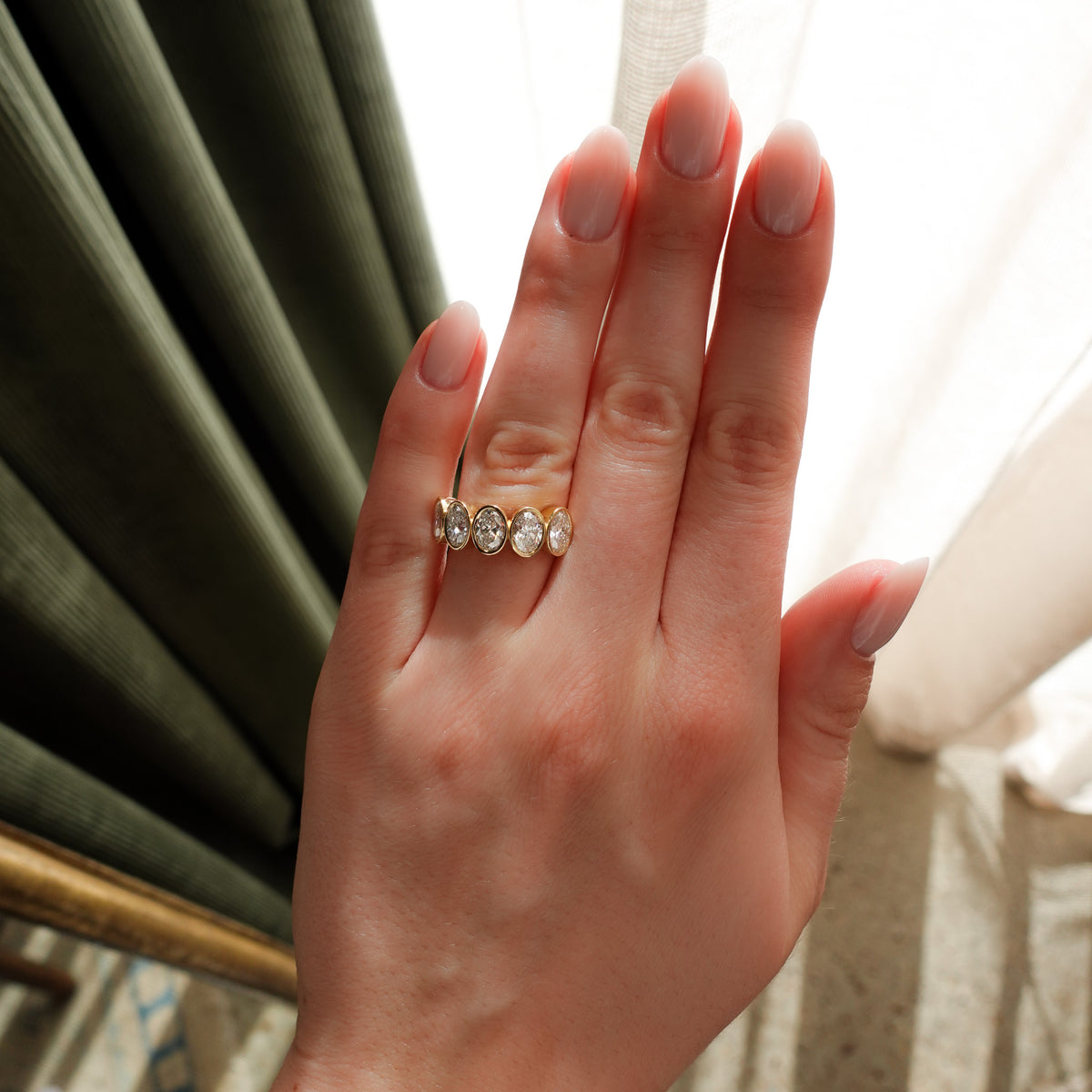 Five Stone Bezel Set Diamond Band With Oval Cuts (2.50ctw)