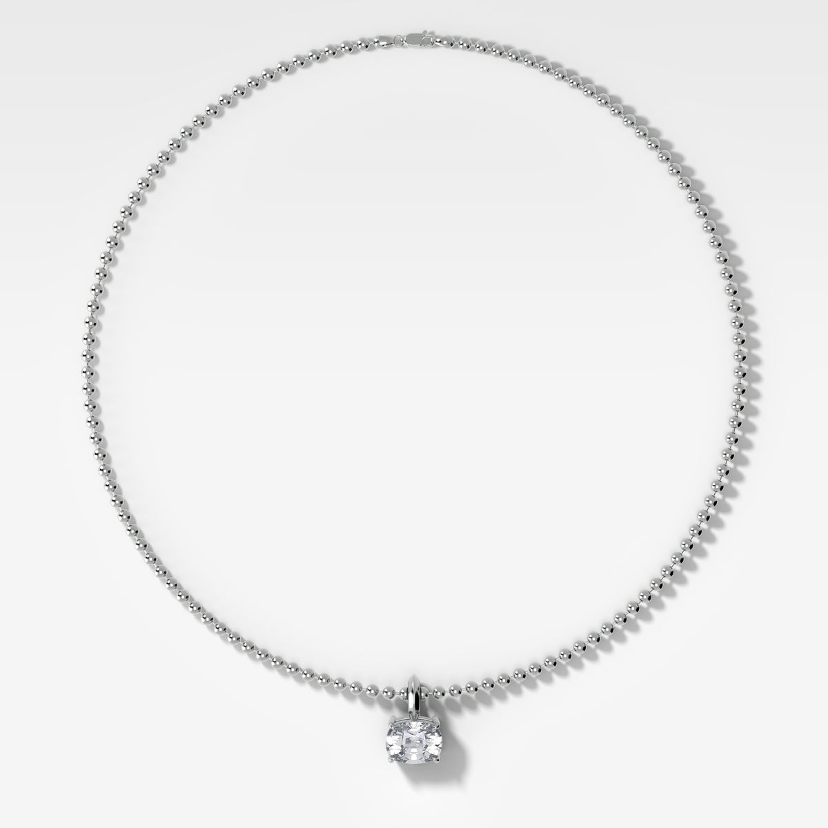 Classic East West Elongated Cushion Attachable Diamond Pendant With Beaded Chain (3mm)