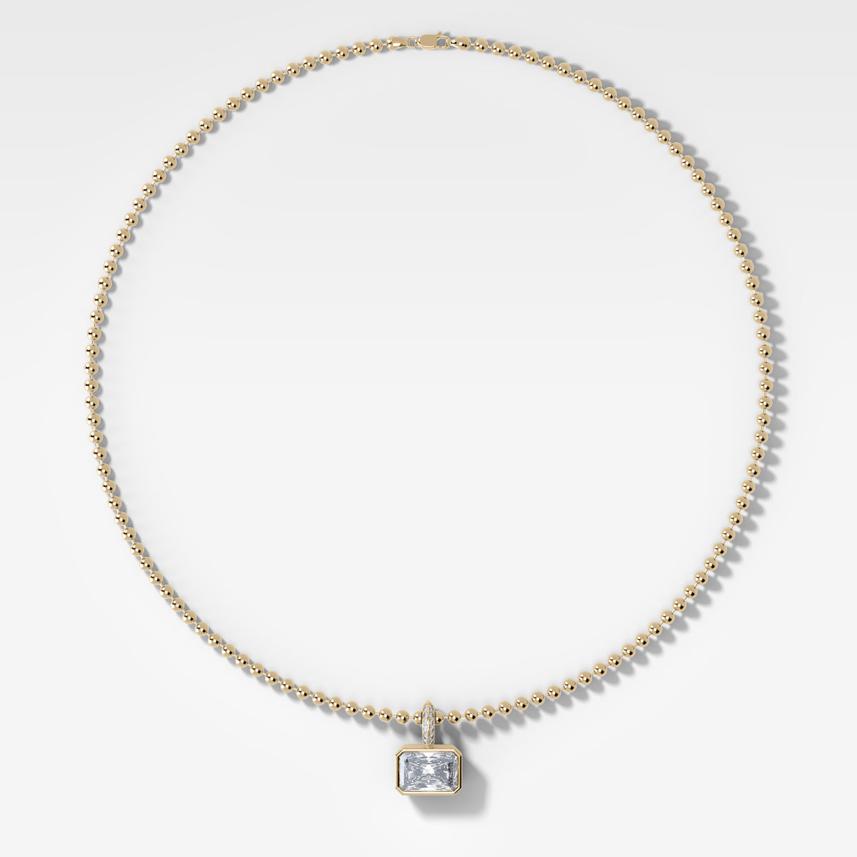 Bezel Set East West Elongated Radiant Attachable Diamond Pendant with Pavé Knife Edge Bail and Beaded Chain (3mm)