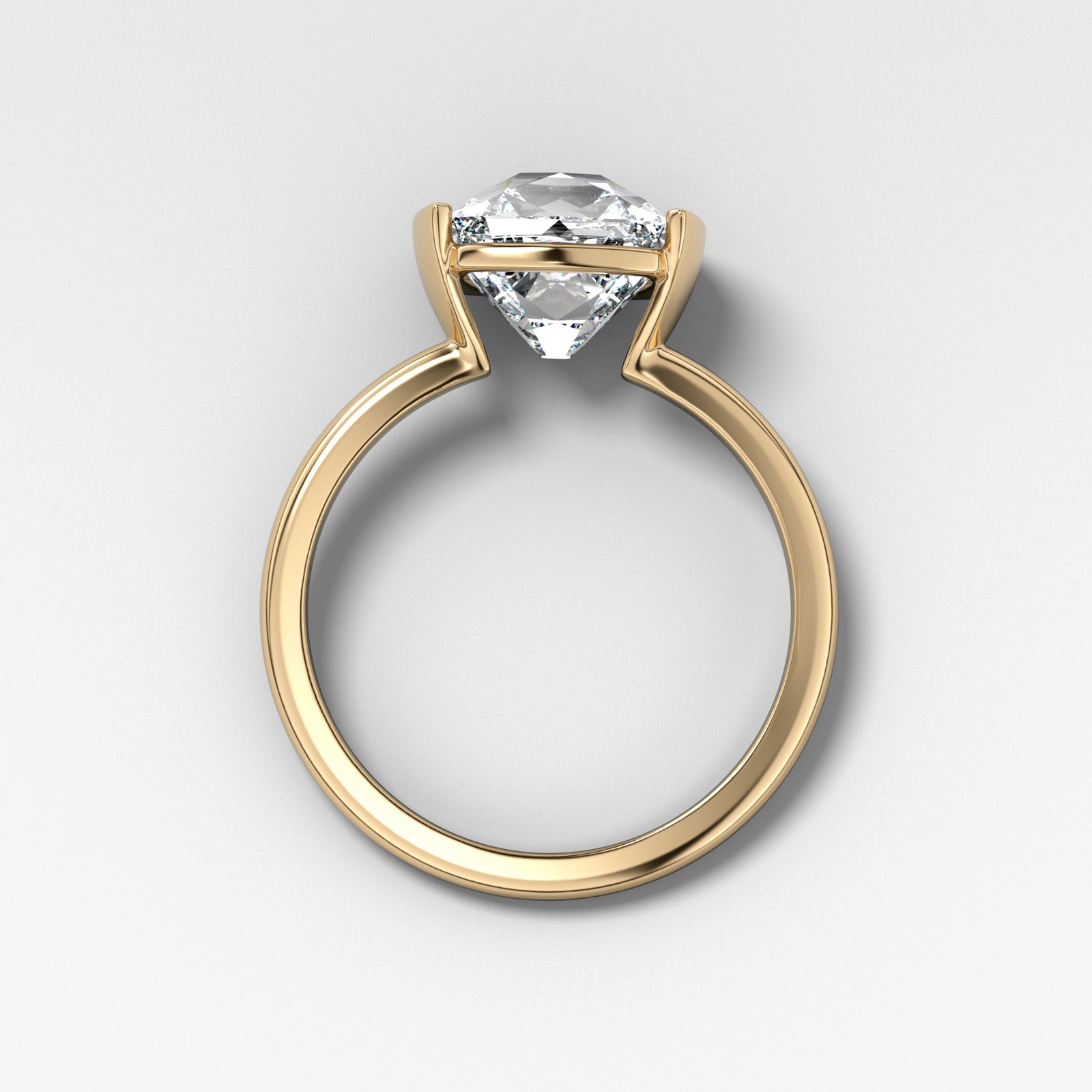 Half Bezel Solitaire Engagement Ring With Old Mine Cut in Yellow Gold by Good Stone