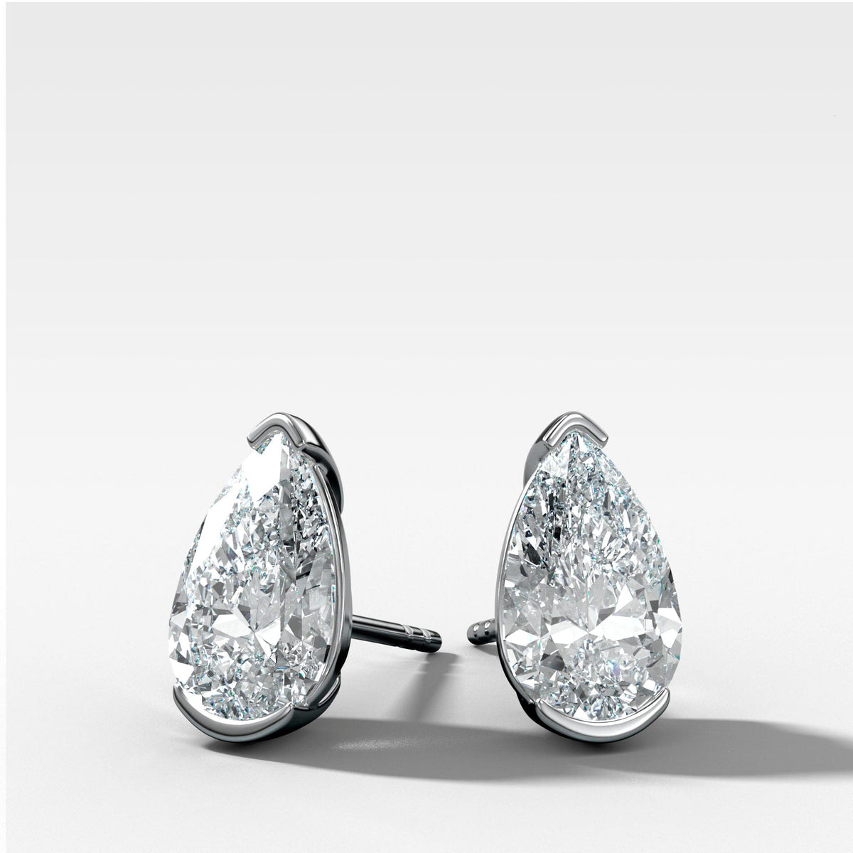 Pear Cut Half Bezel Studs Earring Good Stone Inc White Gold 14k .50ct (1.00 ctw) Lab Grown