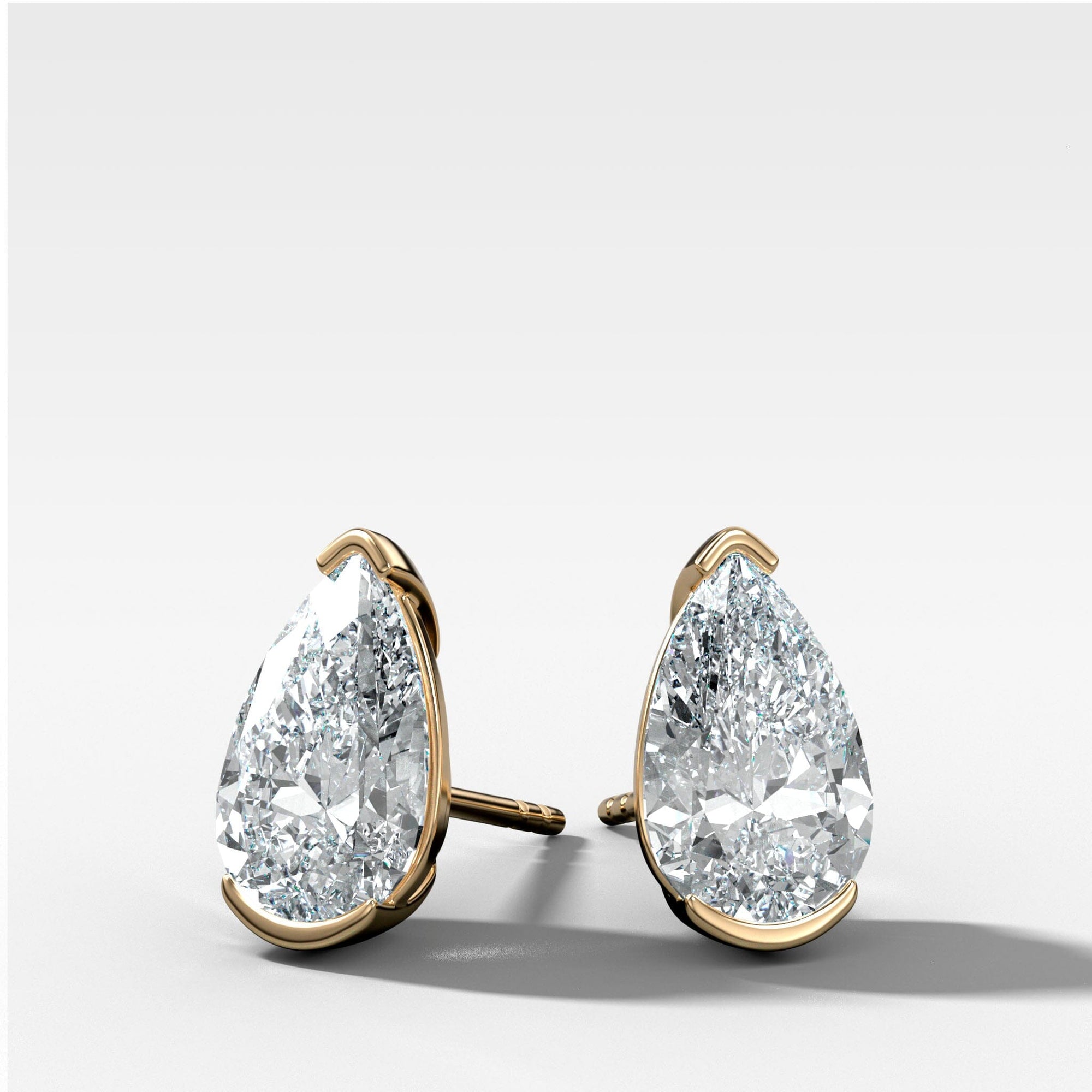 Pear Cut Half Bezel Studs Earring Good Stone Inc Yellow Gold 14k .50ct (1.00 ctw) Lab Grown