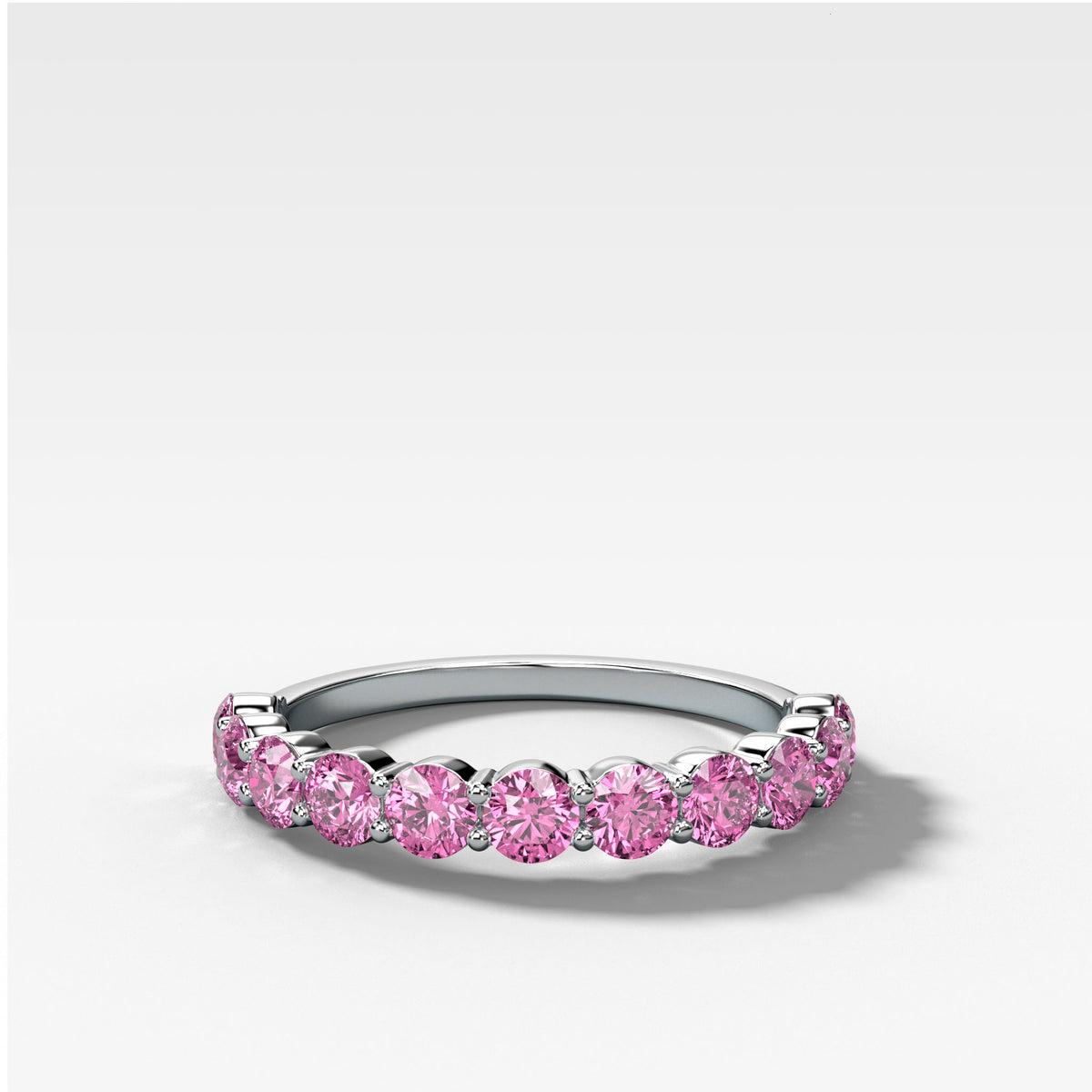 Shared Prong Wedding Band With Pink Sapphires