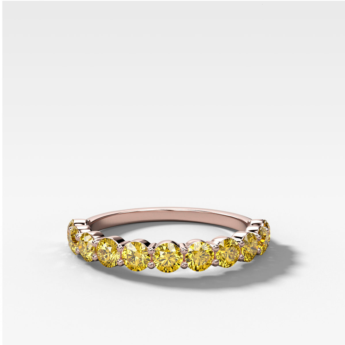 Shared Prong Wedding Band With Canary Yellow Round Diamonds