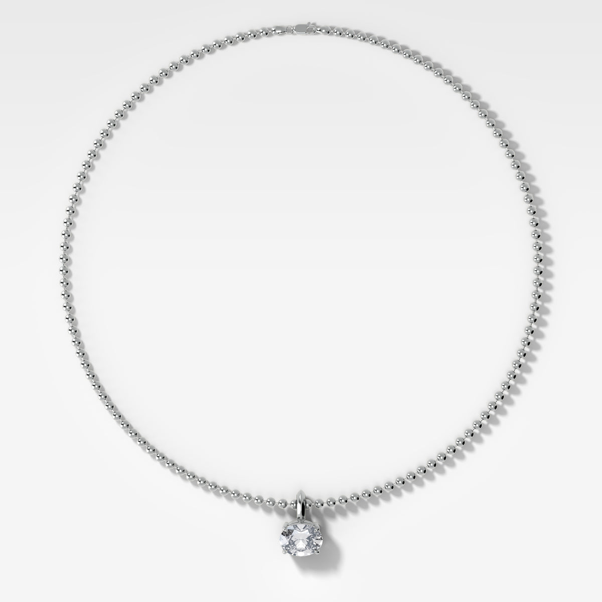 Classic East West Oval Attachable Diamond Pendant With Beaded Chain (3mm)