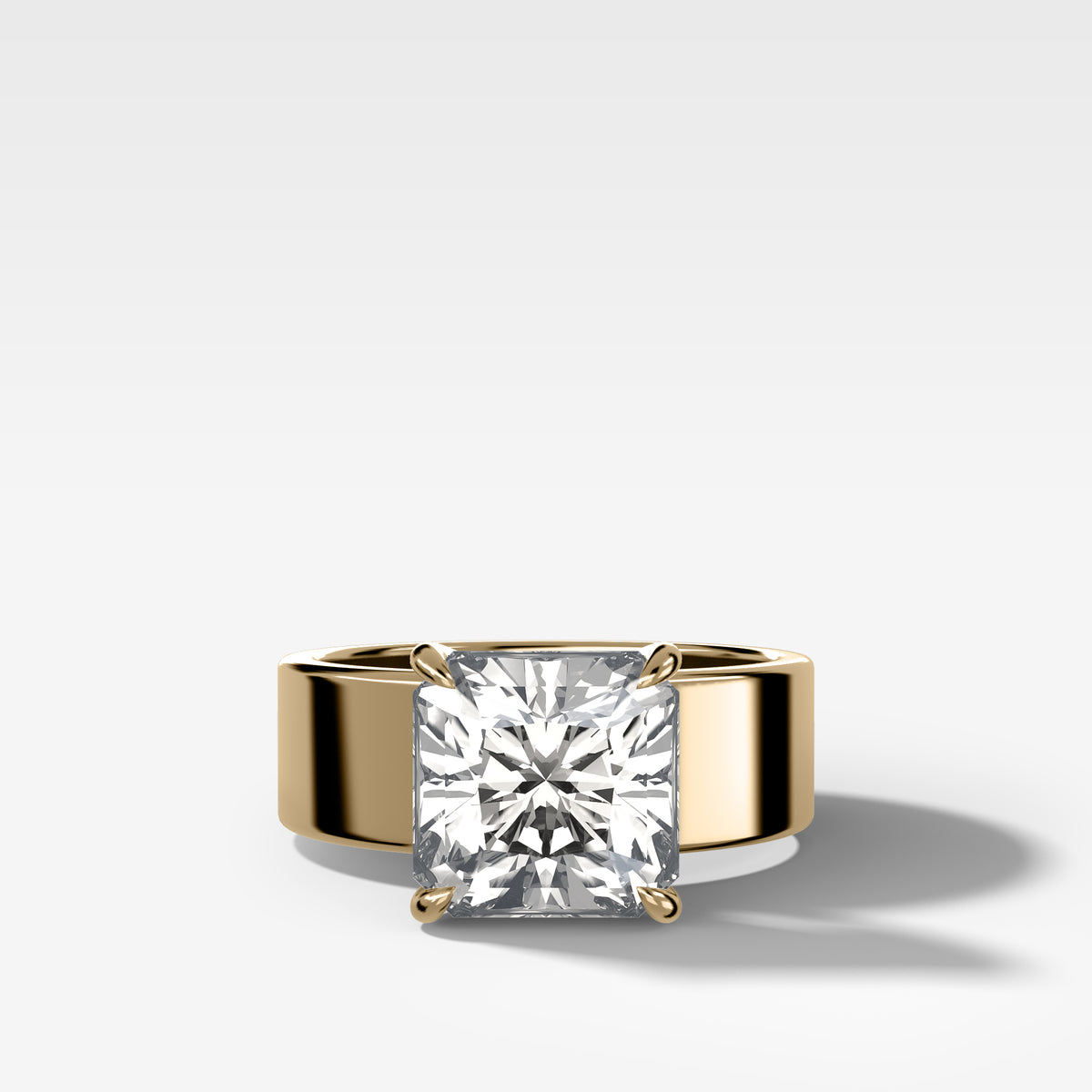 Finest Cigar Band Engagement Ring with Square Radiant Cut Diamond