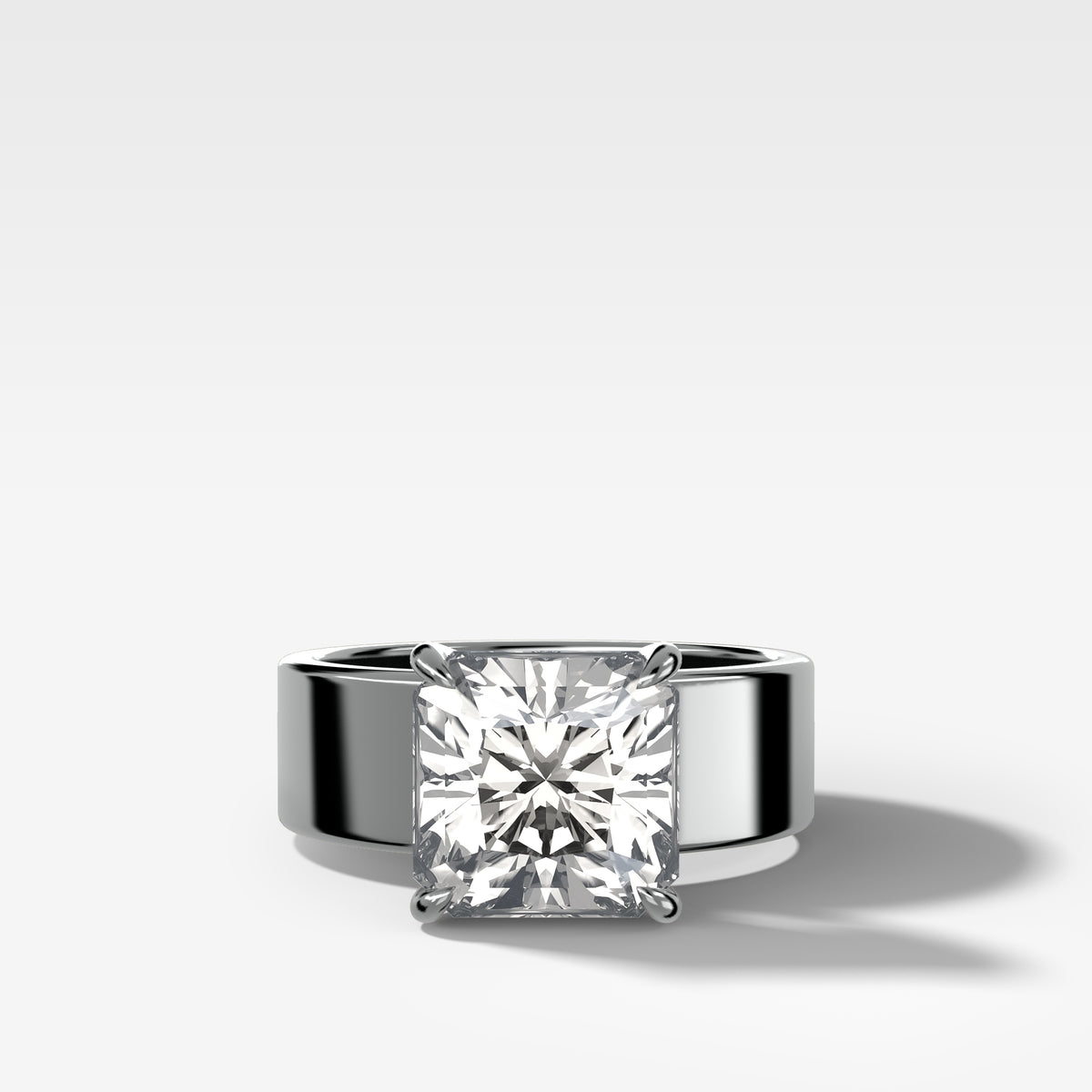 Finest Cigar Band Engagement Ring with Square Radiant Cut Diamond