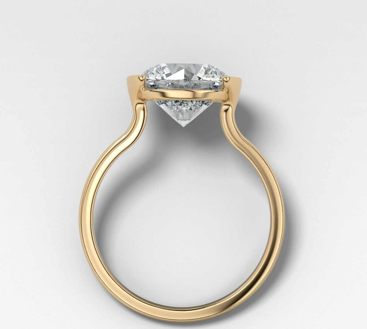 Half Bezel Solitaire Engagement Ring With Round Cut Diamond