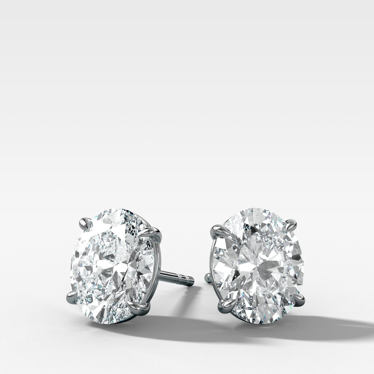 Oval Cut Single Point Prong Studs Earring Good Stone Inc White Gold 14k .50ct (1.00 ctw) Lab Grown