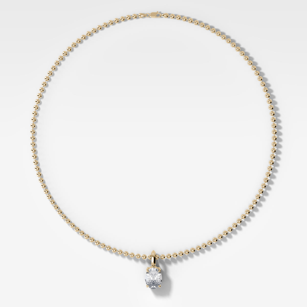Classic Oval Attachable Diamond Pendant With Beaded Chain (3mm)
