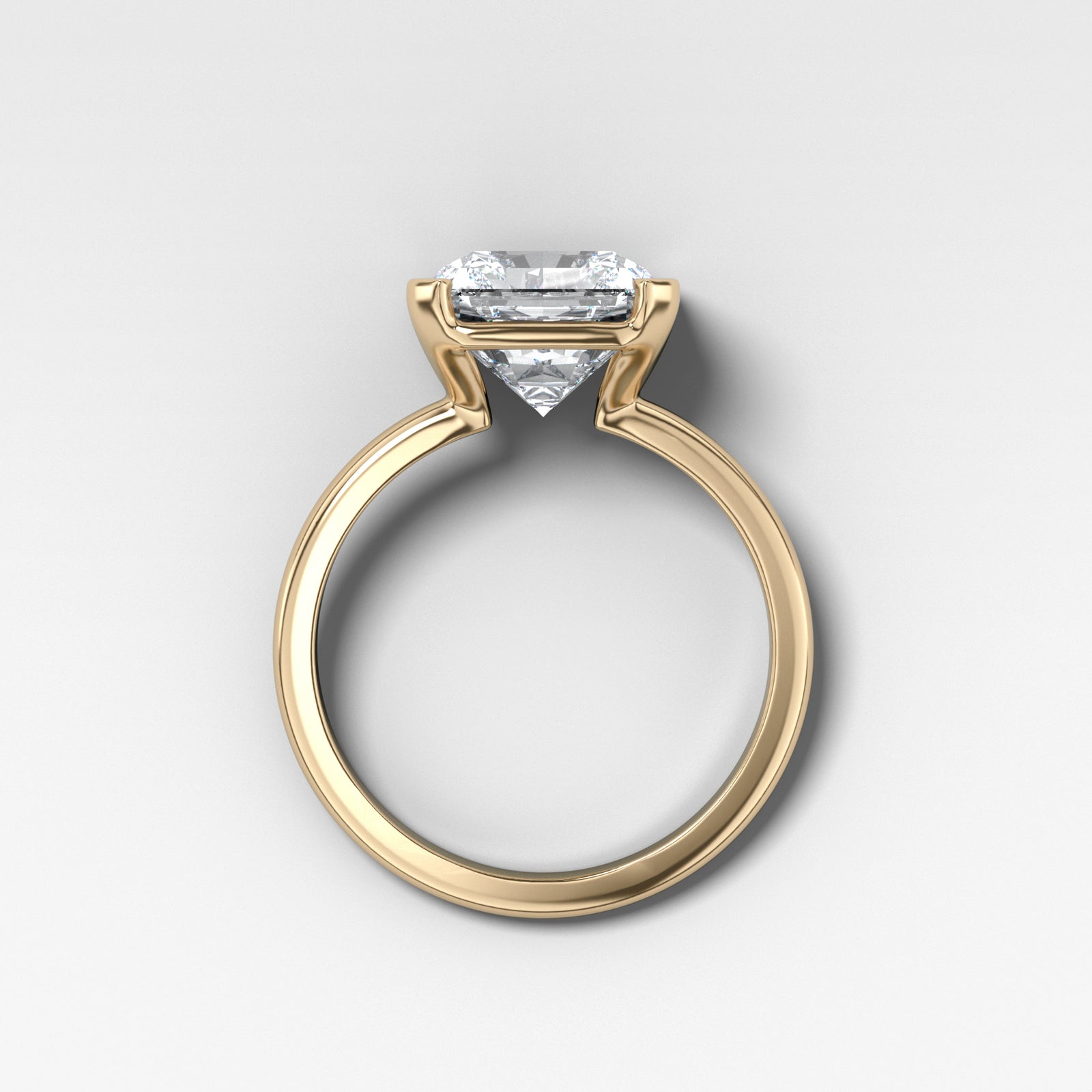 Half Bezel Solitaire Engagement Ring With Square Radiant Cut by Good Stone in Yellow Gold