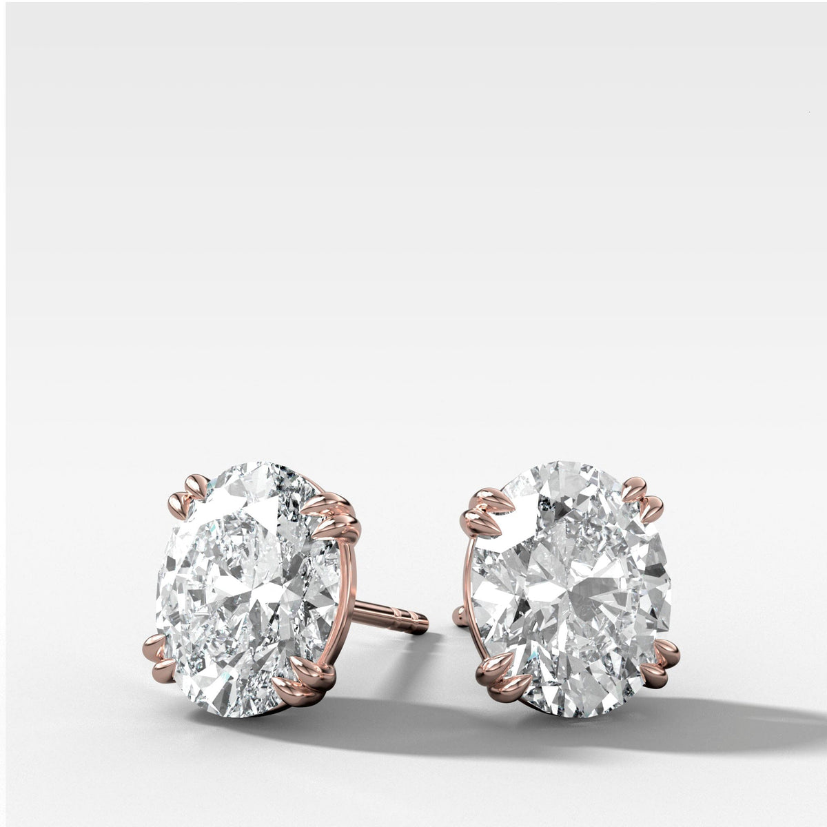 Oval Cut Double Point Prong Studs Earring Good Stone Inc Rose Gold 14k .50ct (1.00 ctw) Lab Grown