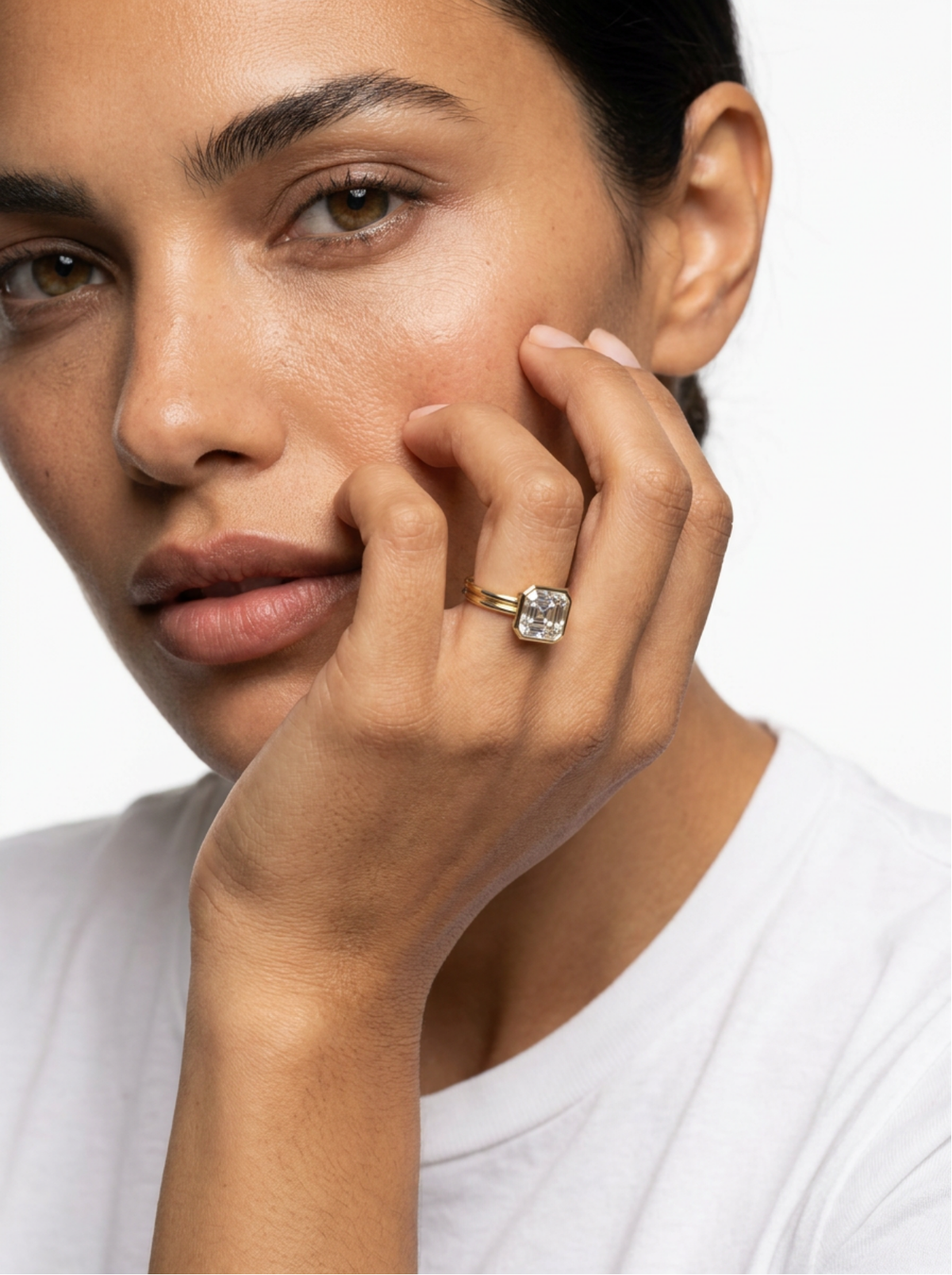 Double Row Penumbra Bezel Engagement Ring With Asscher Cut Diamond