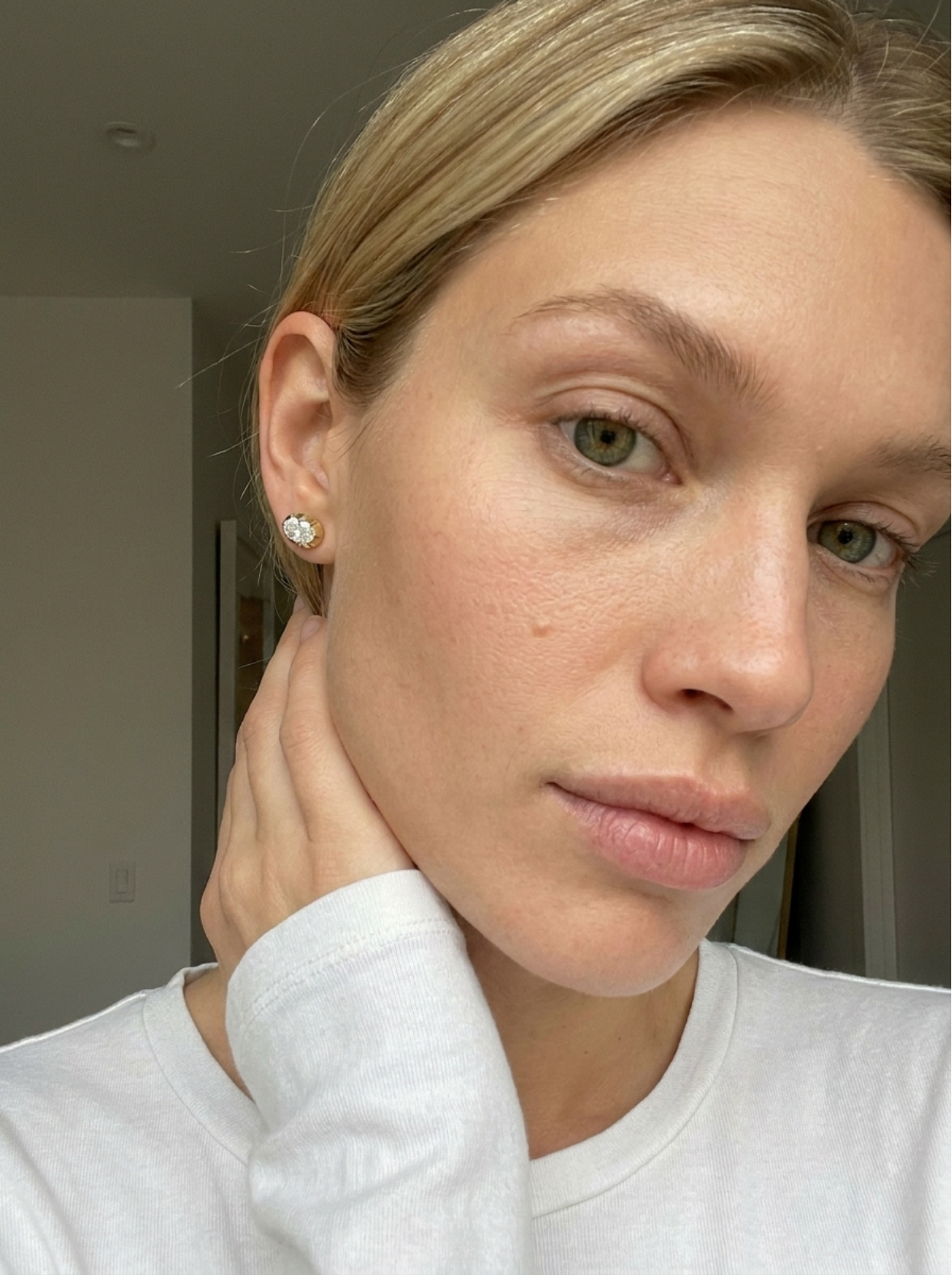 Button Back Studs with East West Oval Cut Diamond - GOODSTONE