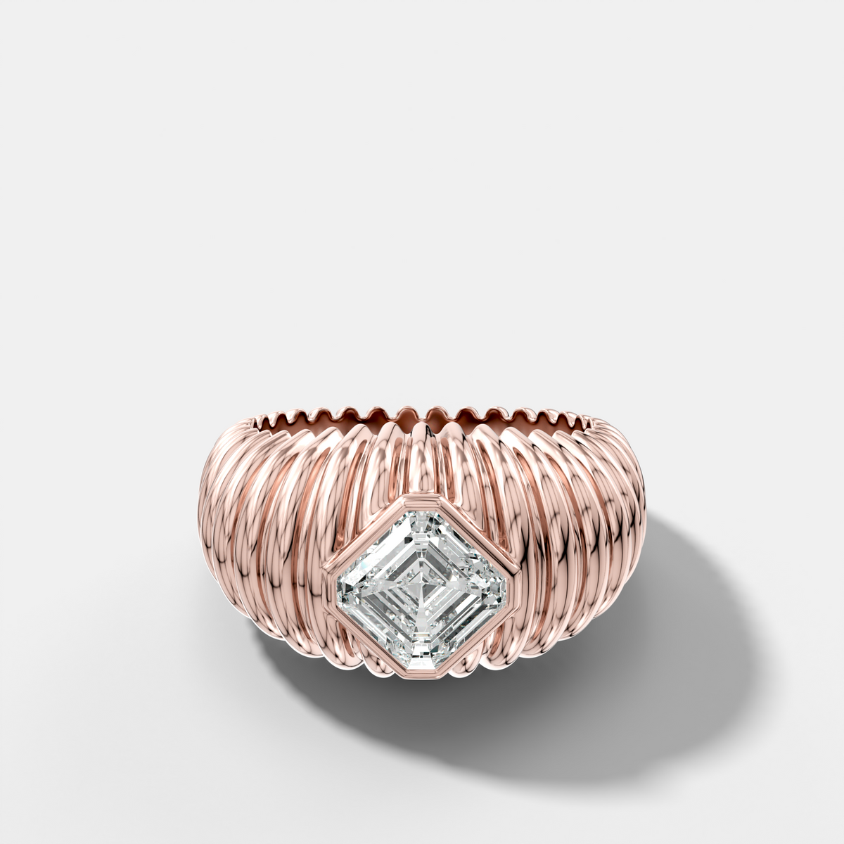 Accordion Cigar Band with an Asscher Cut Diamond