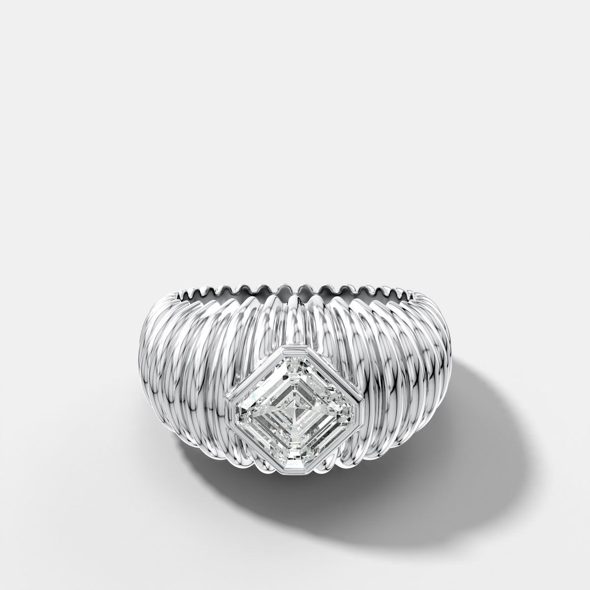 Accordion Cigar Band with an Asscher Cut Diamond