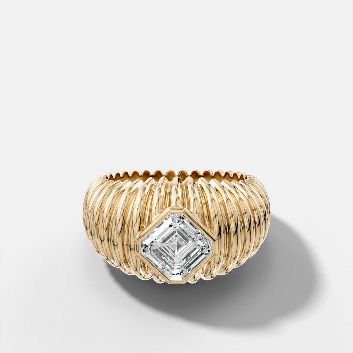 Accordion Cigar Band with an Asscher Cut Diamond