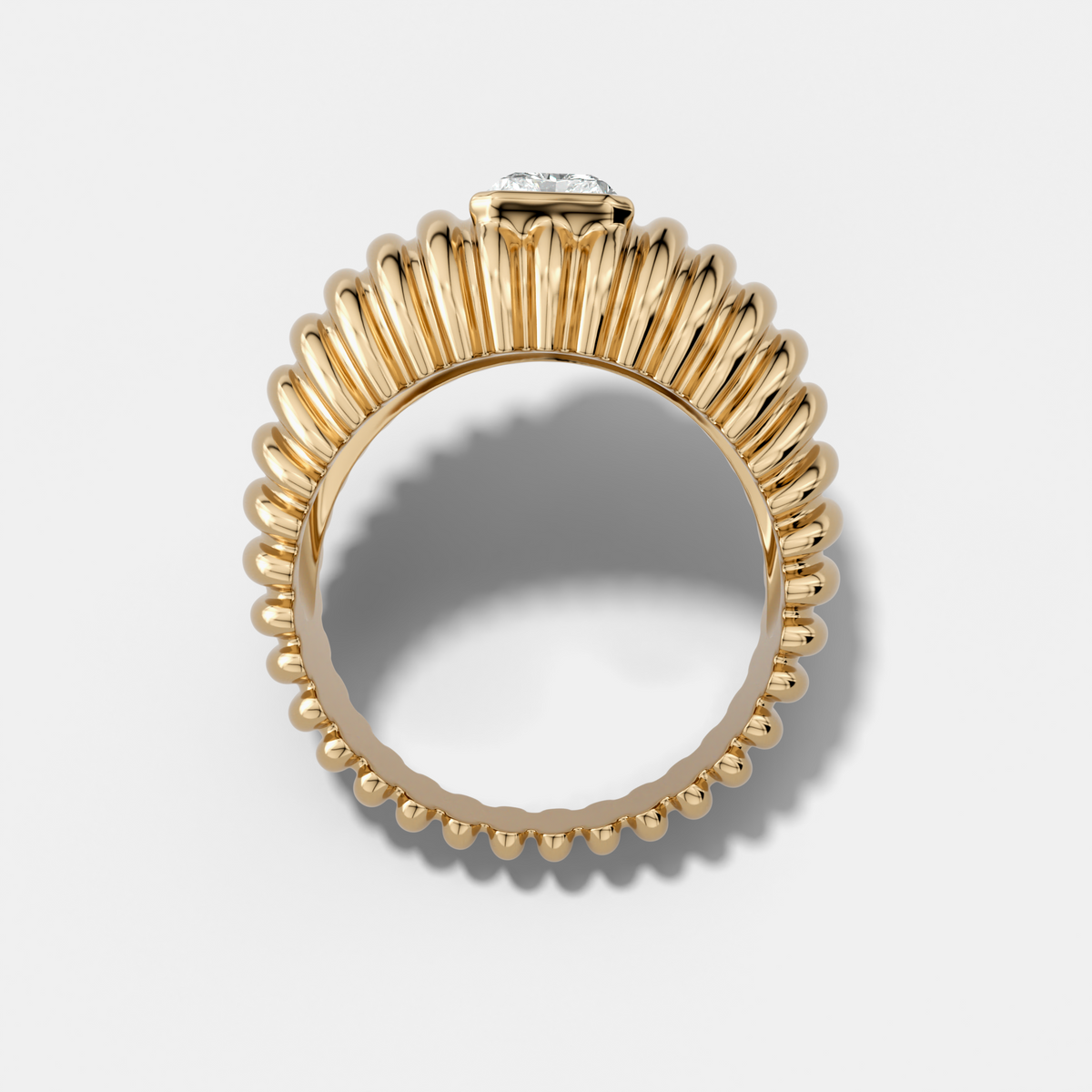 Accordion Cigar Band with an Elongated Radiant Cut Diamond