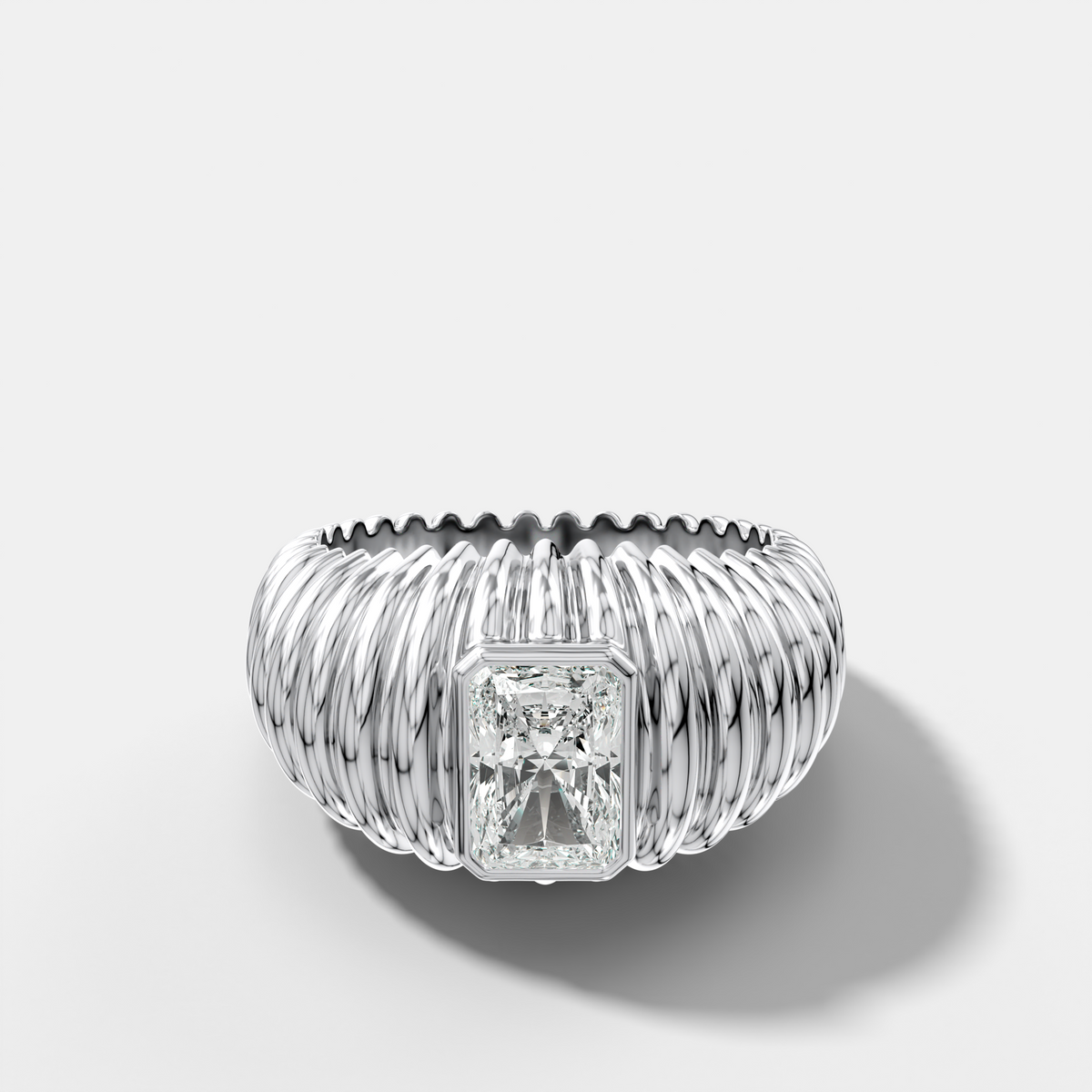 Accordion Cigar Band with an Elongated Radiant Cut Diamond