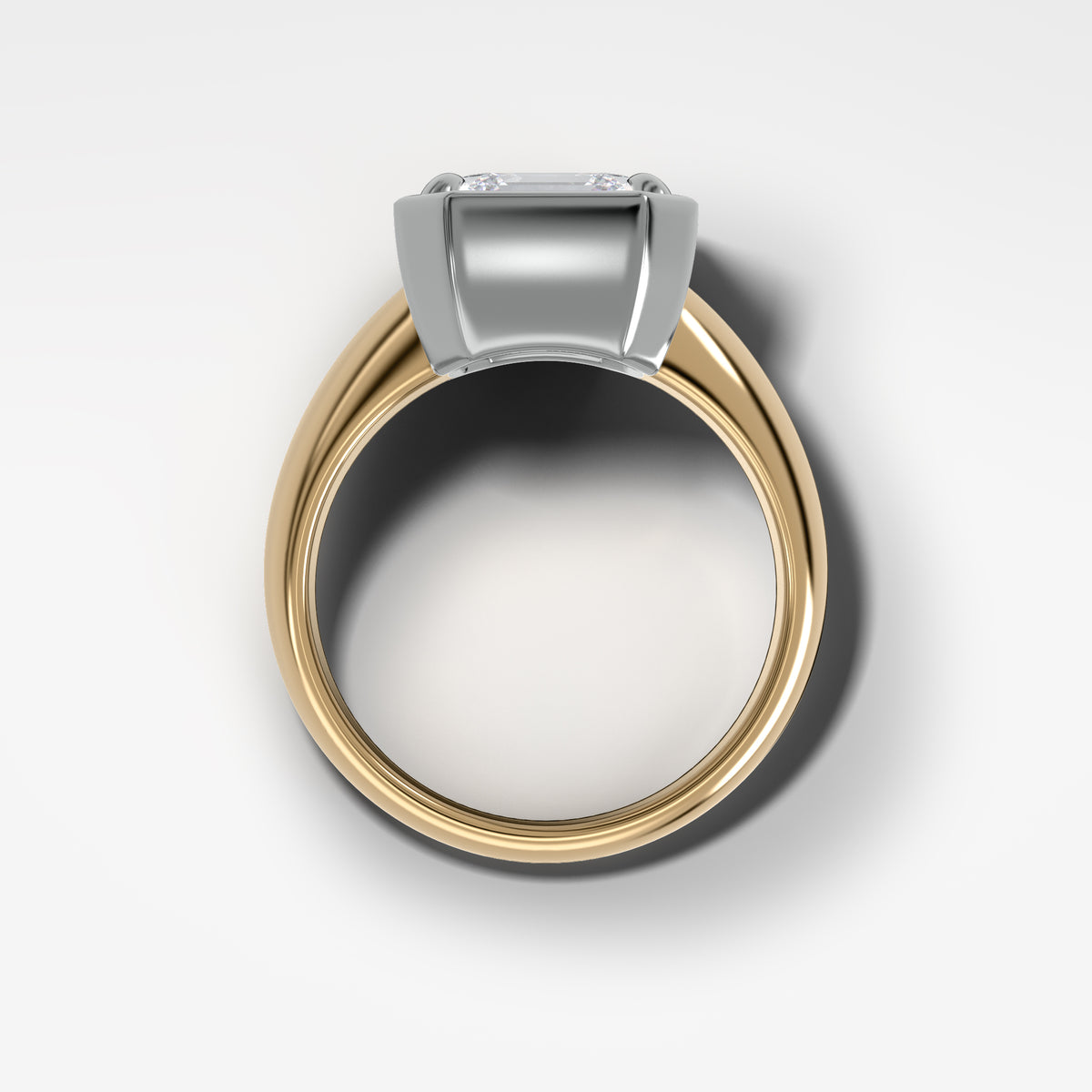 Mixed Metal Club Ring Solitaire Engagement Ring With an Asscher Cut Diamond