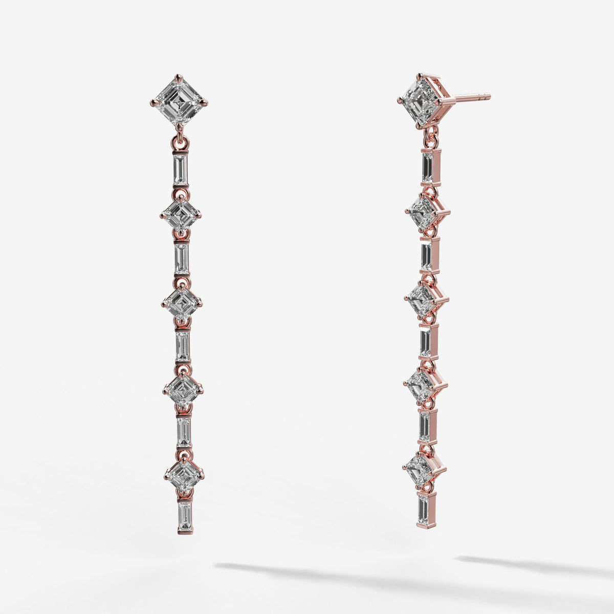 Baguette Deco Drop Earrings with Asscher Cuts