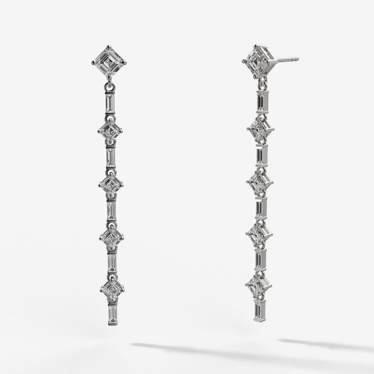 Baguette Deco Drop Earrings with Asscher Cuts