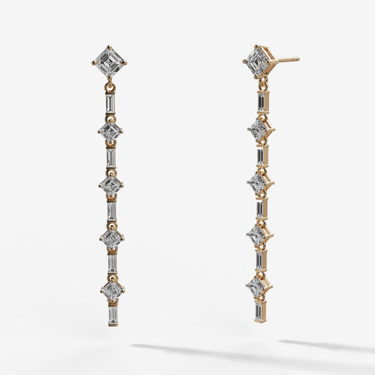 Baguette Deco Drop Earrings with Asscher Cuts