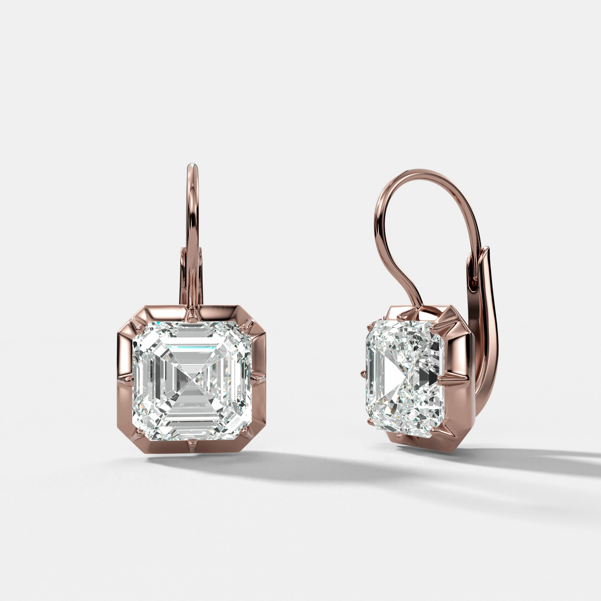Button Back Dangle Earring with Asscher Cuts