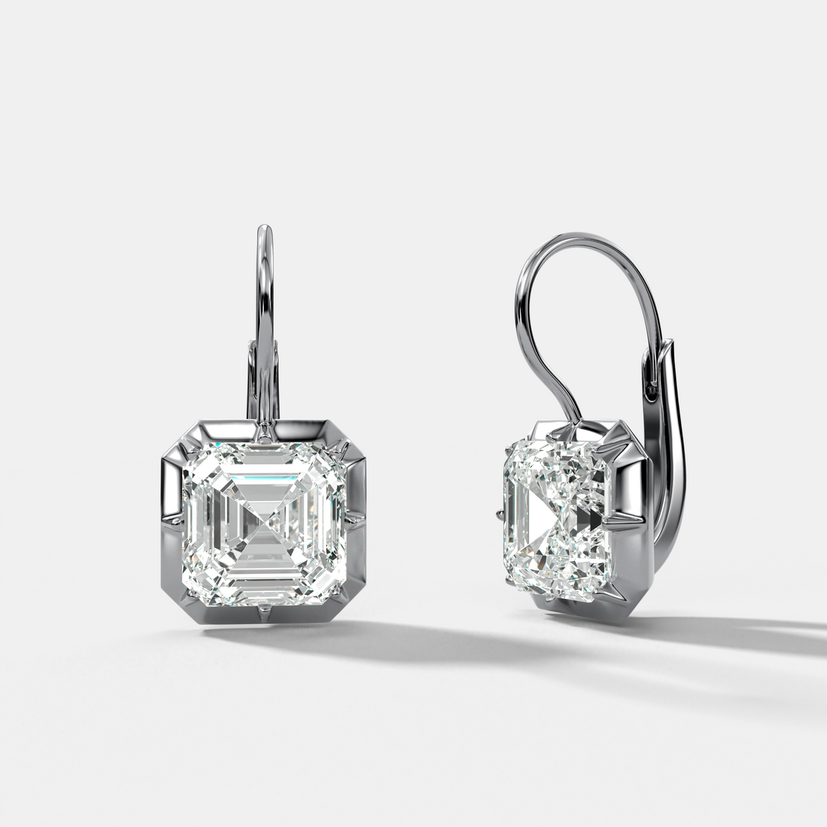 Button Back Dangle Earring with Asscher Cuts