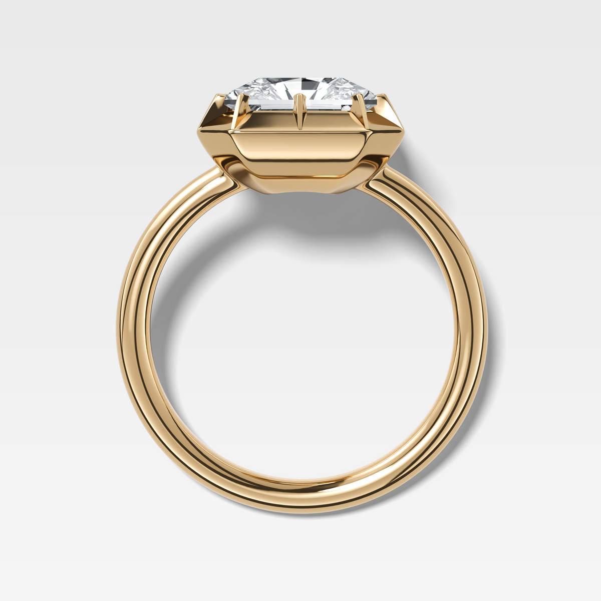 Button Back Solitaire Engagement Ring With a Square Radiant Cut Diamond