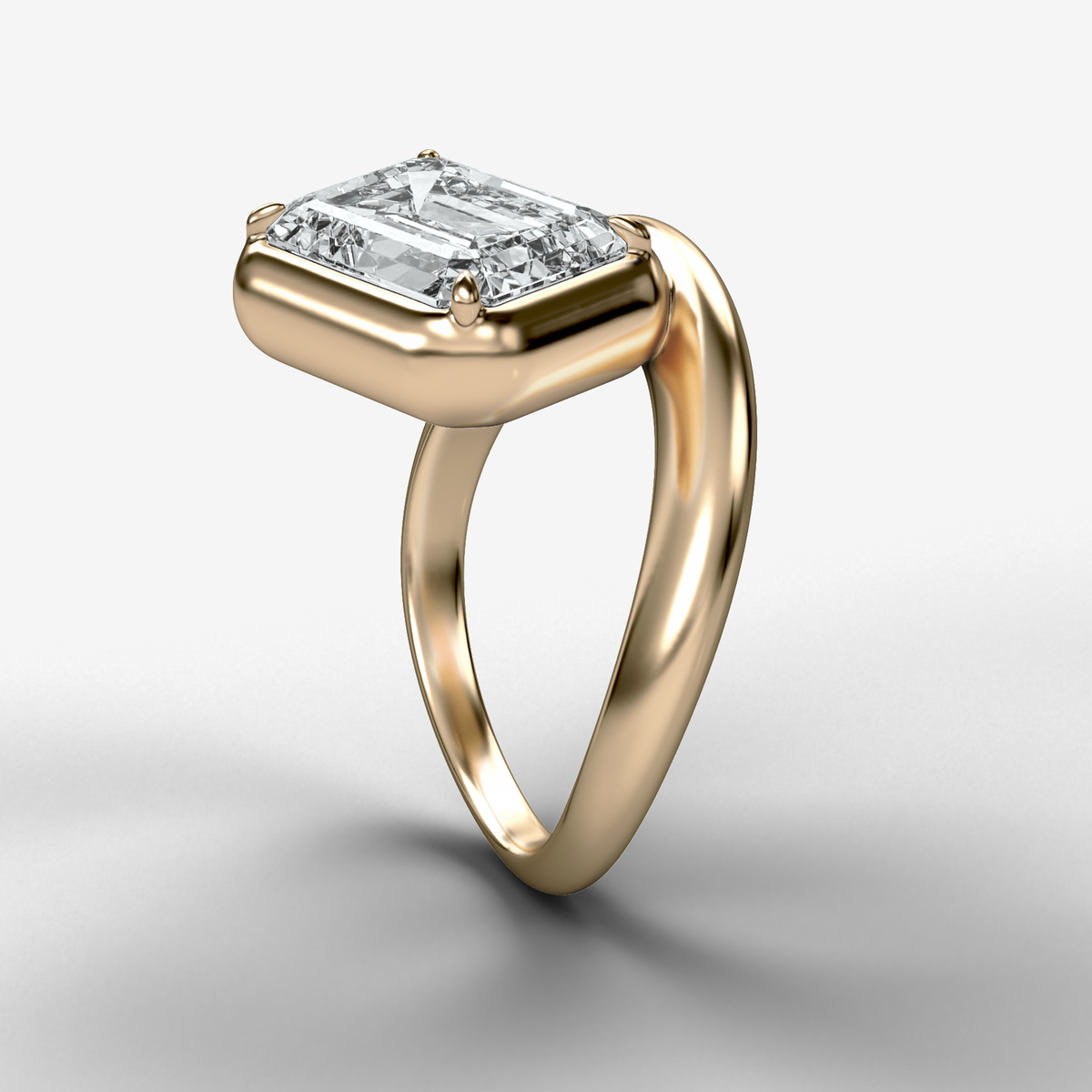 Contoured Club Engagement Ring with an Emerald Cut Diamond