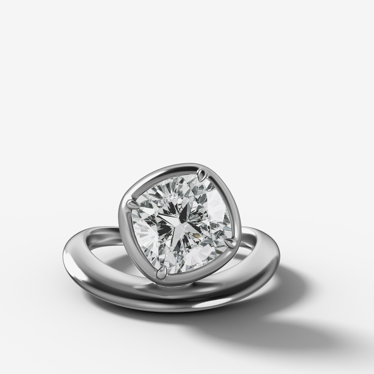 Contoured Club Engagement Ring with a Cushion Cut Diamond